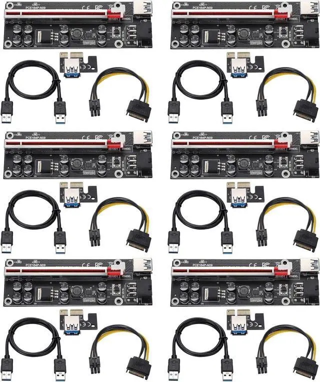 Main image of YABOANG 6 Pin PCI e 1x to 16x Enhanced Riser Card, with 0.6m USB 3.0 Extension Cable and 6PIN SATA Power Cable GPU Riser Extender Card Ethereum Mining ETH 6 Pieces