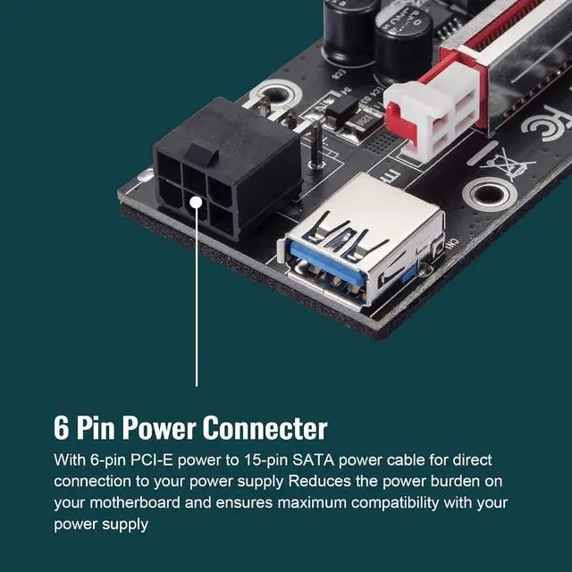 Alt view image 4 of 5 - YABOANG 6 Pin PCI e 1x to 16x Enhanced Riser Card, with 0.6m USB 3.0 Extension Cable and 6PIN SATA Power Cable GPU Riser Extender Card Ethereum Mining ETH 6 Pieces