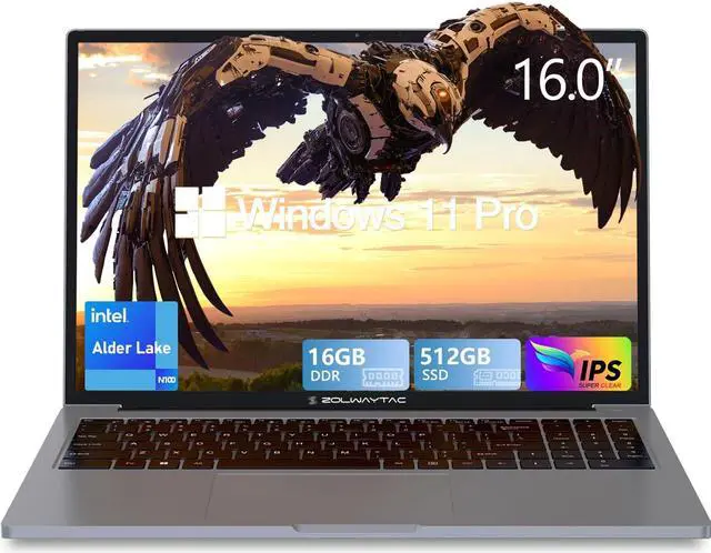 Main image of Laptop,Gaming Laptop,Gaming PC,Laptop 16GB RAM 512GB SSD,N100 CPU(Up to 3.4GHz,12th Gen),16"FHD Display,Aluminum Body,With WiFi/BT,Backlit Keyboard,Supports Type C Charging,Windows 11 Pro,SpaceGray