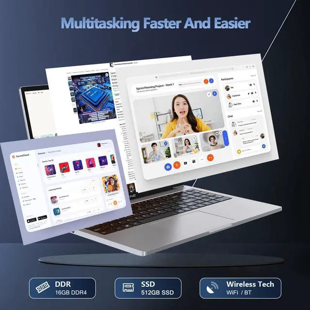 Alt view image 4 of 5 - Laptop,Gaming Laptop,Gaming PC,Laptop 16GB RAM 512GB SSD,N100 CPU(Up to 3.4GHz,12th Gen),16"FHD Display,Aluminum Body,With WiFi/BT,Backlit Keyboard,Supports Type C Charging,Windows 11 Pro,SpaceGray