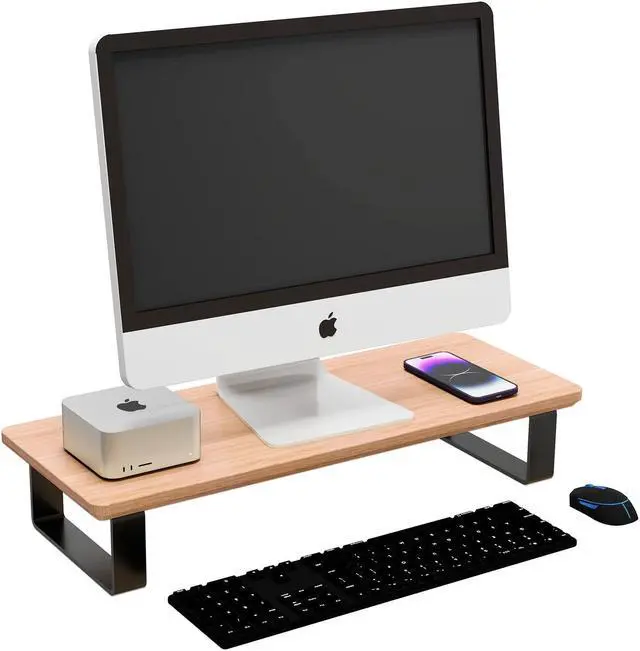 Main image of YUMORE Wood Computer Monitor Stand for Desk, Natural Oak Wood Monitor Riser for Desk, Monitor Stand Riser with Storage, Desktop Stand for Laptop Computer, TV, PC, Printers