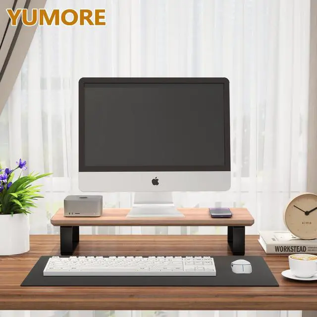 Alt view image 2 of 5 - YUMORE Wood Computer Monitor Stand for Desk, Natural Oak Wood Monitor Riser for Desk, Monitor Stand Riser with Storage, Desktop Stand for Laptop Computer, TV, PC, Printers