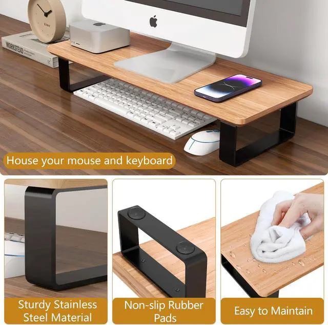 Alt view image 3 of 5 - YUMORE Wood Computer Monitor Stand for Desk, Natural Oak Wood Monitor Riser for Desk, Monitor Stand Riser with Storage, Desktop Stand for Laptop Computer, TV, PC, Printers