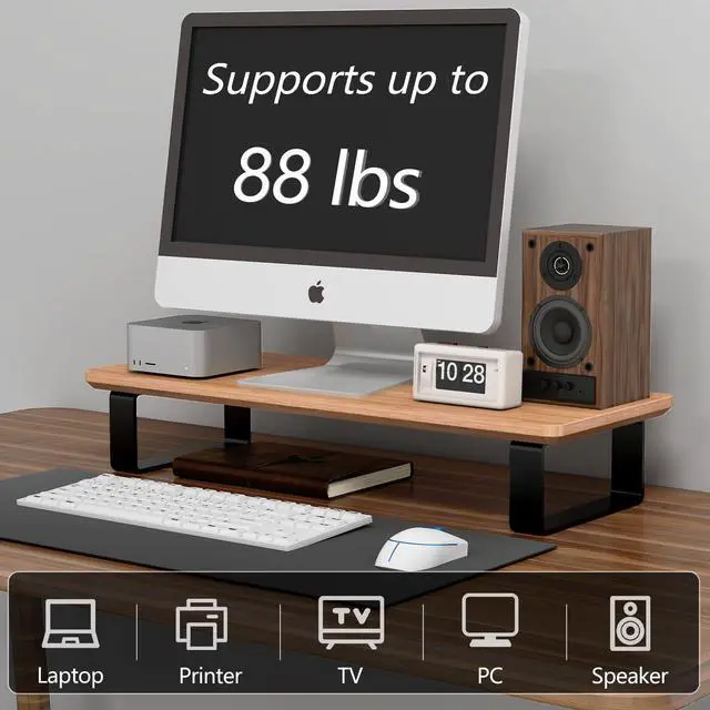 Alt view image 4 of 5 - YUMORE Wood Computer Monitor Stand for Desk, Natural Oak Wood Monitor Riser for Desk, Monitor Stand Riser with Storage, Desktop Stand for Laptop Computer, TV, PC, Printers
