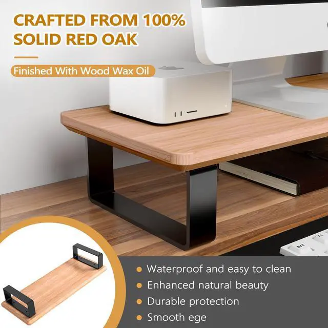 Alt view image 5 of 5 - YUMORE Wood Computer Monitor Stand for Desk, Natural Oak Wood Monitor Riser for Desk, Monitor Stand Riser with Storage, Desktop Stand for Laptop Computer, TV, PC, Printers