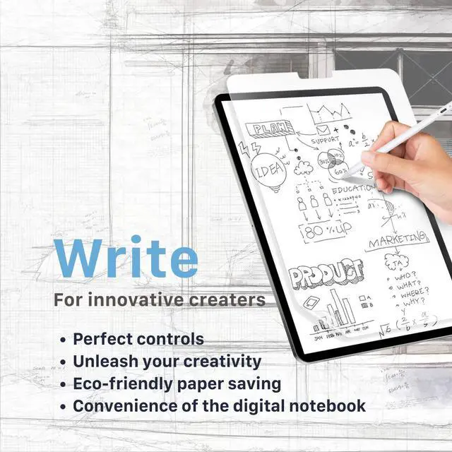 Alt view image 2 of 5 - SwitchEasy Like Paper iPad Pro Screen Protector 11" (2018-2021)/ iPad Air 10.9", Designed for Writing & Drawing, Anti-Glare Blue Light Filter, Compatible with Apple Pencil - Like Paper Note (Not Compa