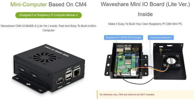 Alt view image 3 of 4 - Waveshare Mini-Computer Based On Raspberry Pi Compute Module 4 (NOT Included) Mini IO Board Lite Ver Metal Case with Cooling Fan