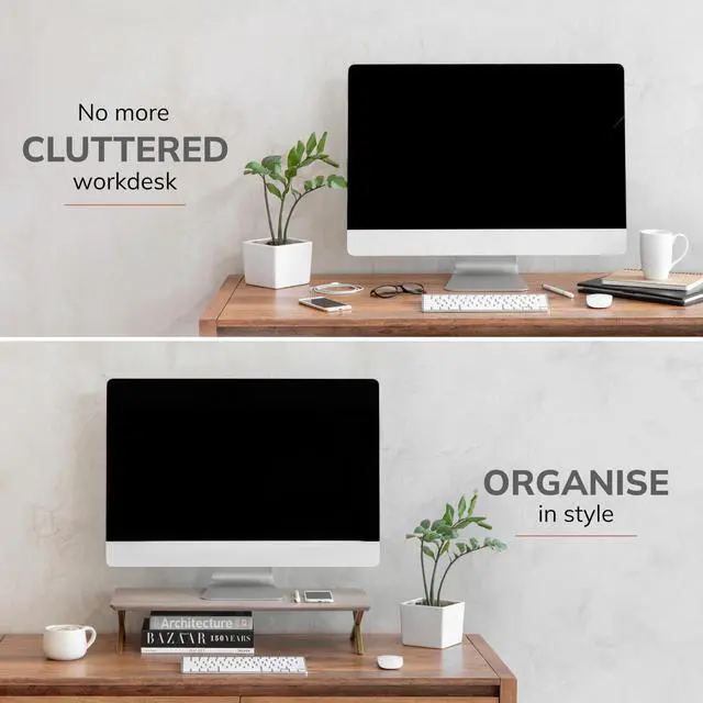 Alt view image 5 of 5 - Anji Mountain Monitor Stand - Desktop Organizer & Laptop Riser, Ergonomic Monitor Riser, Space-Saving Monitor Stand for Desk, Durable Construction, Easy Assembly, Ideal for Home & Office,Biscotti