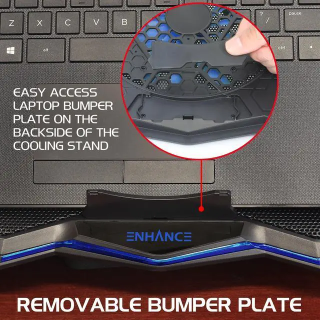 Alt view image 5 of 5 - ENHANCE Cryogen 5 Gaming Laptop Cooling Pad Stand - Laptop Cooler with 7 Adjustable Height Settings & Dual USB Ports up to 17 inches - 1 Ultra Quiet High Performance LED Fan 800 RPM - Blue