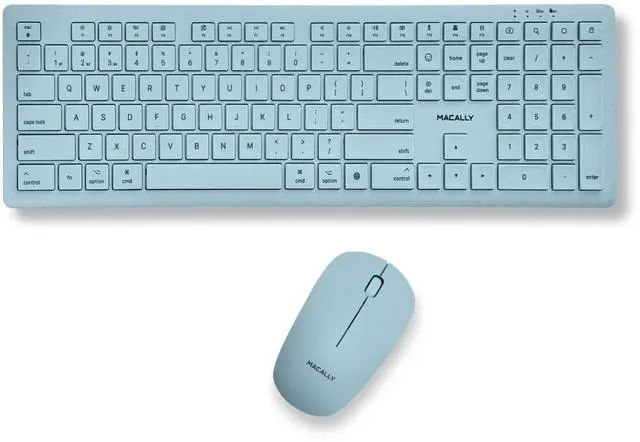 Main image of Macally Bluetooth Keyboard and Mouse Combo for Mac, iPad, iPhone - Vibrant iMac Colors - (3 Channels, Rechargeable, Full Size, Emoji Keys) - Mac Mouse and Keyboard Combo Wireless - Light Blue