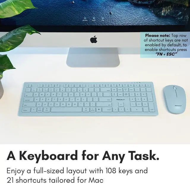 Alt view image 4 of 5 - Macally Bluetooth Keyboard and Mouse Combo for Mac, iPad, iPhone - Vibrant iMac Colors - (3 Channels, Rechargeable, Full Size, Emoji Keys) - Mac Mouse and Keyboard Combo Wireless - Light Blue