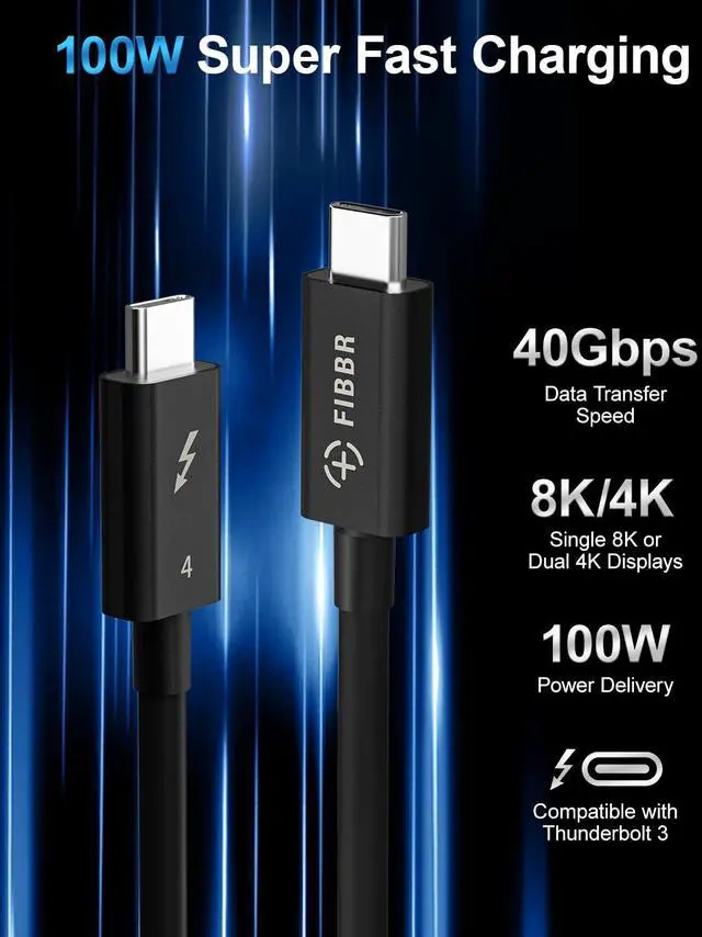 Alt view image 3 of 5 - FIBBR USB 4.0 Cable, Intel Certified Thunderbolt 4 USB C to C Cable, Supporting 40Gbps 8K@60Hz Display, 100W Power Delivery Charging