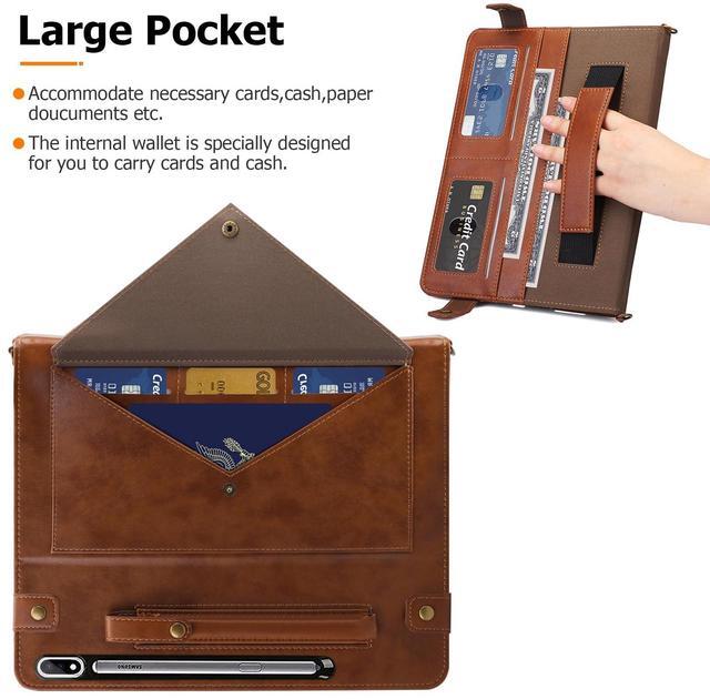 Alt view image 2 of 5 - Dteck Galaxy Tab S10 Case, S9/S8 Ultra 2023/2022 Business PU Leather Folio Stand Cover with S Pen Holder, Card Slots, Shoulder Strap, Wallet Bag, Coffee
