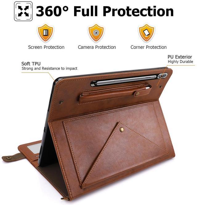 Alt view image 4 of 5 - Dteck Galaxy Tab S10 Case, S9/S8 Ultra 2023/2022 Business PU Leather Folio Stand Cover with S Pen Holder, Card Slots, Shoulder Strap, Wallet Bag, Coffee