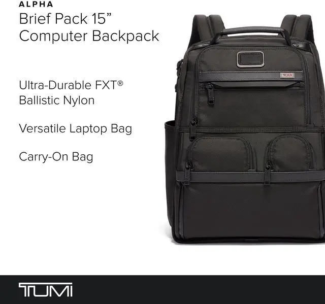 Alt view image 2 of 5 - TUMI - Alpha Compact Laptop Bag Brief Pack - Travel Laptop Backpack for Business Tracer - Ballistic Nylon - Black