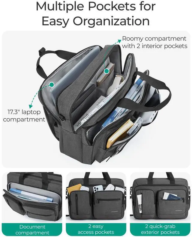 Alt view image 3 of 5 - BAGSMART 3 In 1 Laptop Bag for Men, Computer Briefcase 17.3 Inch Laptop Water-Repellent Shoulder Bag, Computer Bag Business Travel Office, Black