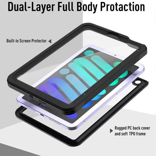 Alt view image 2 of 5 - AICase iPad Mini 7 A17 Pro 2024 iPad Mini 6 2021 (6th Generation) 8.3 Inch Waterproof,Dustproof, Shockproof Case Cover with 360 Full-Body Protection with Lanyard for iPad Mini 8.3" 7th/6th Gen