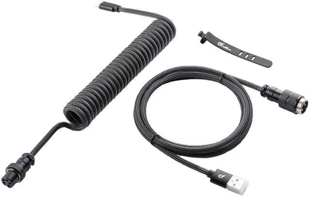 Main image of GUNMJO Pro Custom Coiled USB C Cable for Gaming Keyboard, Metal Aviator Mechanical Keyboard Cable with Right Straight Out Aluminum Aviator, 1.5M USB-C to USB-A, Carbon Black Color
