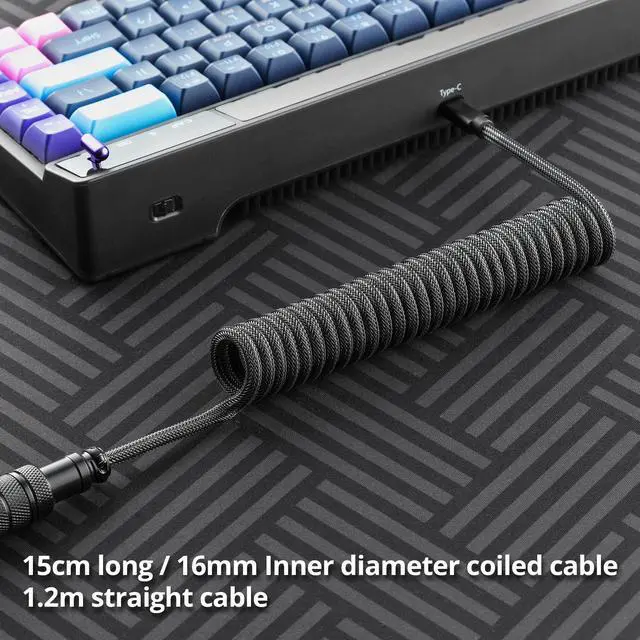 Alt view image 5 of 5 - GUNMJO Pro Custom Coiled USB C Cable for Gaming Keyboard, Metal Aviator Mechanical Keyboard Cable with Right Straight Out Aluminum Aviator, 1.5M USB-C to USB-A, Carbon Black Color