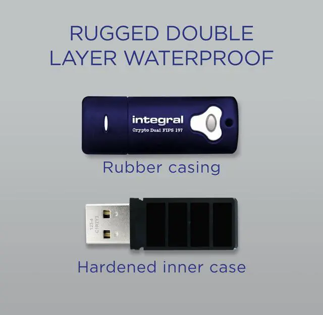 Alt view image 5 of 5 - Integral 32GB Crypto-197 256-Bit Hardware Encrypted 3.0 Secure Dual Password Flash Memory Drive - Certified to FIPS 197, Brute-Force Password Attack Protection & Rugged Double-Layer Waterproof Design
