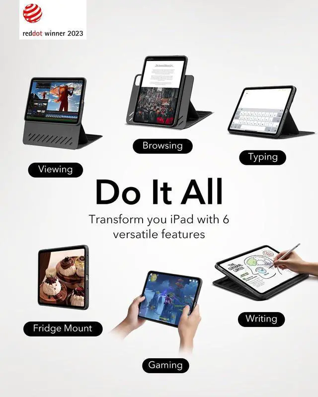 Alt view image 3 of 5 - ESR for iPad Air 13 Inch Case (2025/2024) M3/M2, Removable Magnetic Cover, Adjustable Portrait/Landscape Stand with Raised Screen View, 9 Standing Angles, Shift Series, Durable Black