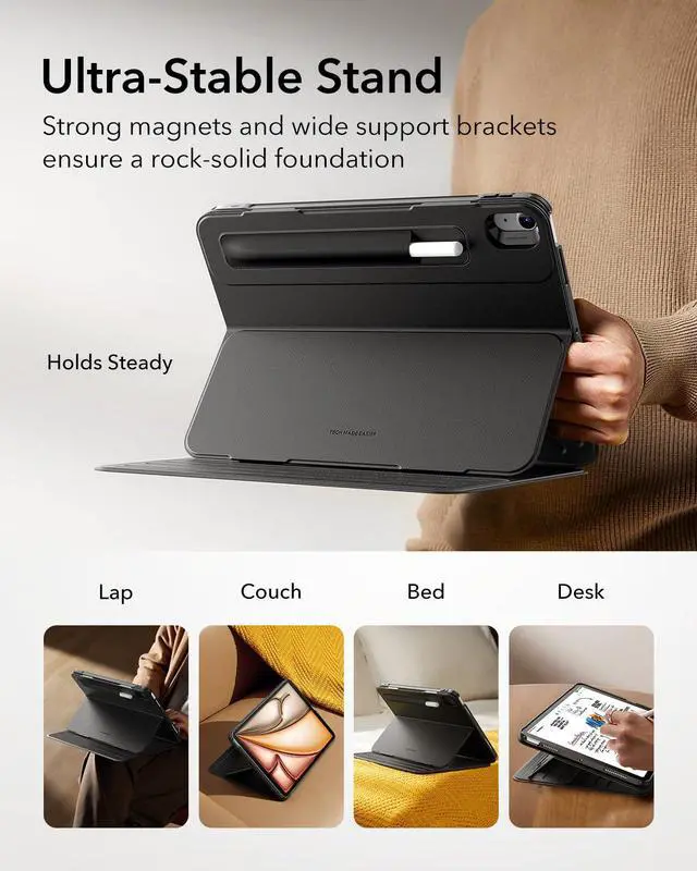 Alt view image 4 of 5 - ESR for iPad Air 13 Inch Case (2025/2024) M3/M2, Removable Magnetic Cover, Adjustable Portrait/Landscape Stand with Raised Screen View, 9 Standing Angles, Shift Series, Durable Black