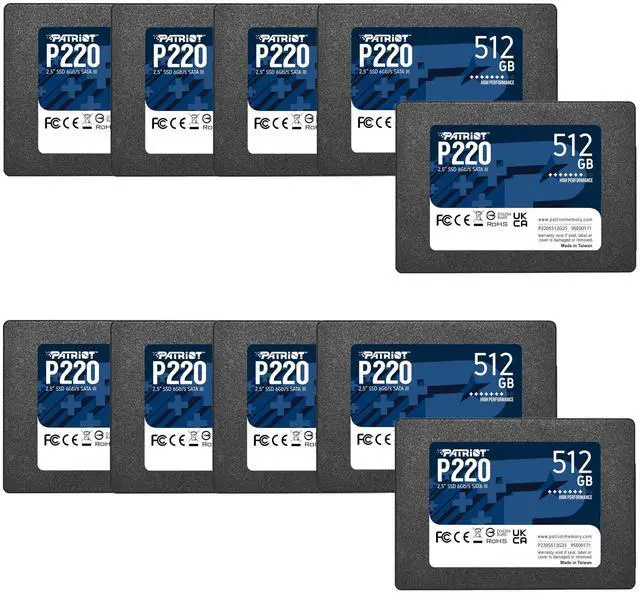 Main image of Patriot Memory P220 512GB Internal SSD - SATA 3 2.5" - Solid State Drive Retail 10 Pack - P220S512G2510