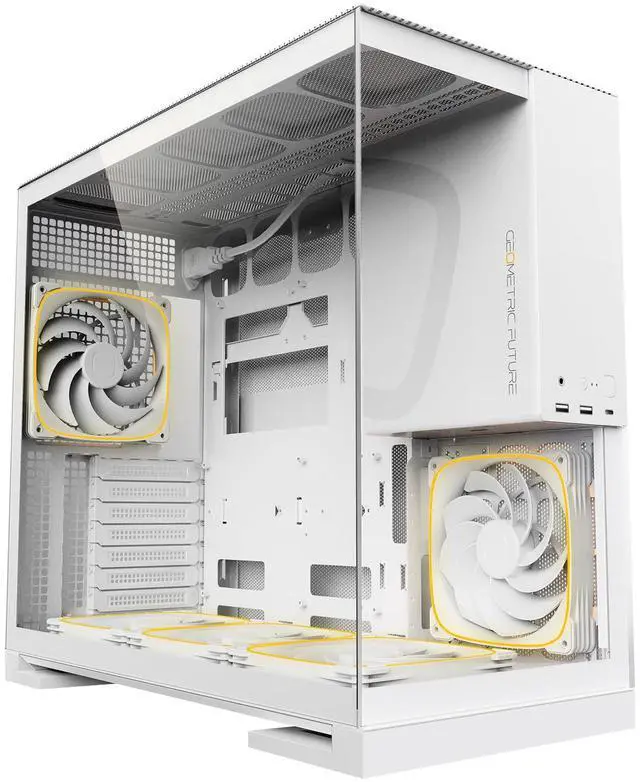 Alt view image 3 of 5 - Geometric Future M5 Tempered Glass Mid Tower, E-ATX/ATX Gaming Case, 1.2mm Steel, Type C, Toolless Panels, Support 420/360 Radiator, ARGB PWM 140m Fan x 5 Pre-Installed, White, GEO-M5F-W