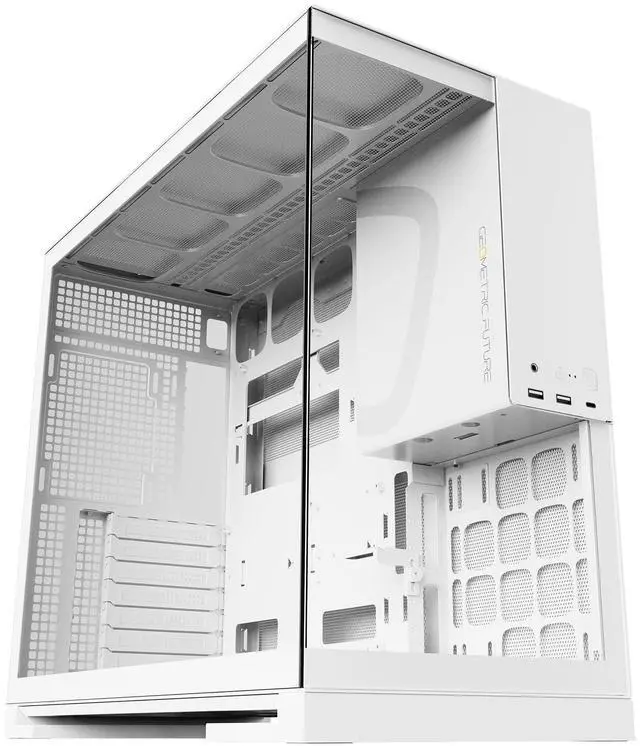 Alt view image 4 of 5 - Geometric Future M5 Tempered Glass Mid Tower, E-ATX/ATX Gaming Case, 1.2mm Steel, Type C, Toolless Panels, Support 420/360 Radiator, ARGB PWM 140m Fan x 5 Pre-Installed, White, GEO-M5F-W