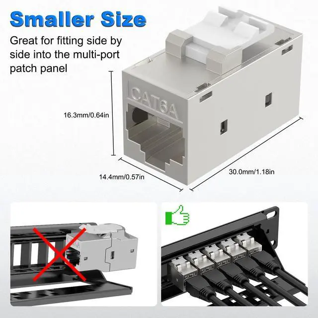 Alt view image 5 of 5 - VCELINK CAT6A RJ45 Keystone Coupler Shielded, 10-Pack Keystone Jack Inline Coupler Female to Female 10Gbps for Patch Panel and Keystone Wall Plate, Silver