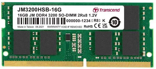 Main image of Transcend 16GB DDR4 3200 SO-DIMM 2Rx8 1.2V, RAM, Notebook/Laptop Computer Memory - JM3200HSB-16G