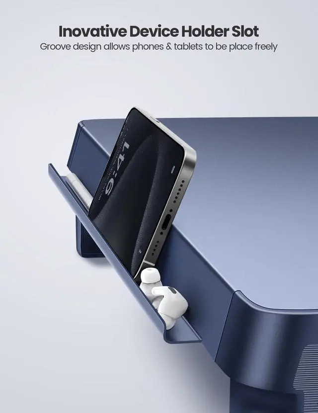 Alt view image 3 of 5 - Vaydeer USB 3.0 Monitor Stand, Metal Monitor Riser with Hub, Support Fast Charging and Transfer Data, Keyboard and Mouse Storage Desk Organizer for Laptop,Computer,Notebook,MacBook,21.4inch