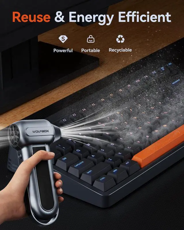 Alt view image 3 of 5 - WOLFBOX MF100 Electric Air Duster-150000RPM Super Power Cordless Air Duster, Rechargeable Brushless Motor Durable Blower, 3-Gear Adjustable Dust Blower for Computer, Keyboard, Outdoor, House and Car