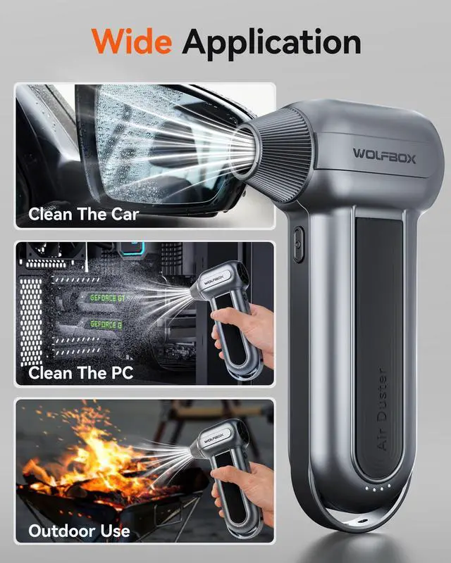 Alt view image 5 of 5 - WOLFBOX MF100 Electric Air Duster-150000RPM Super Power Cordless Air Duster, Rechargeable Brushless Motor Durable Blower, 3-Gear Adjustable Dust Blower for Computer, Keyboard, Outdoor, House and Car