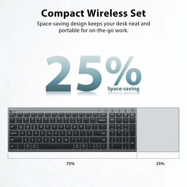 Alt view image 5 of 5 - iClever DK05 Bluetooth Keyboard and Mouse Combo - 2.4G Wireless Rechargeable Keyboard Mouse, Compact Design with Numeric Keypad, Multi-Device Connection, Comfortable Typing for PC/Laptop/Windows/Mac