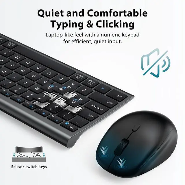 Alt view image 4 of 5 - iClever DK05 Bluetooth Keyboard and Mouse Combo - 2.4G Wireless Rechargeable Keyboard Mouse, Compact Design with Numeric Keypad, Multi-Device Connection, Comfortable Typing for PC/Laptop/Windows/Mac