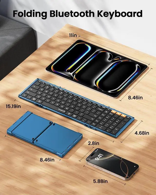 Alt view image 4 of 5 - ProtoArc Foldable Bluetooth Keyboard, XK01 Folding Wireless Portable Keyboard with Number Pad, Full-Size Travel Keyboard for Windows iOS Android Tablet Smartphone Laptop PC - Dark Blue