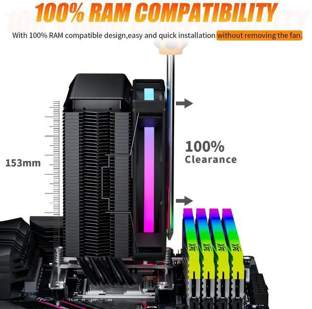 Alt view image 3 of 5 - upHere P5C 5V ARGB CPU Air Cooler 230w TDP 6mm x 5 Copper Heat Pipes CPU Cooler with 120mm Fan PWM 1800RPM 77.93CFM for Intel LGA 2011/2066 (Mainboard X79/X99)/1700/1200/1150/1121/1155/ AMD AM5/AM4