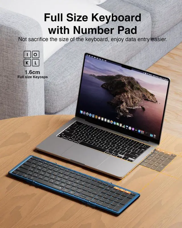 Alt view image 5 of 5 - ProtoArc Foldable Bluetooth Keyboard, XK01 Folding Wireless Portable Keyboard with Number Pad, Full-Size Travel Keyboard for Windows iOS Android Tablet Smartphone Laptop PC - Dark Blue