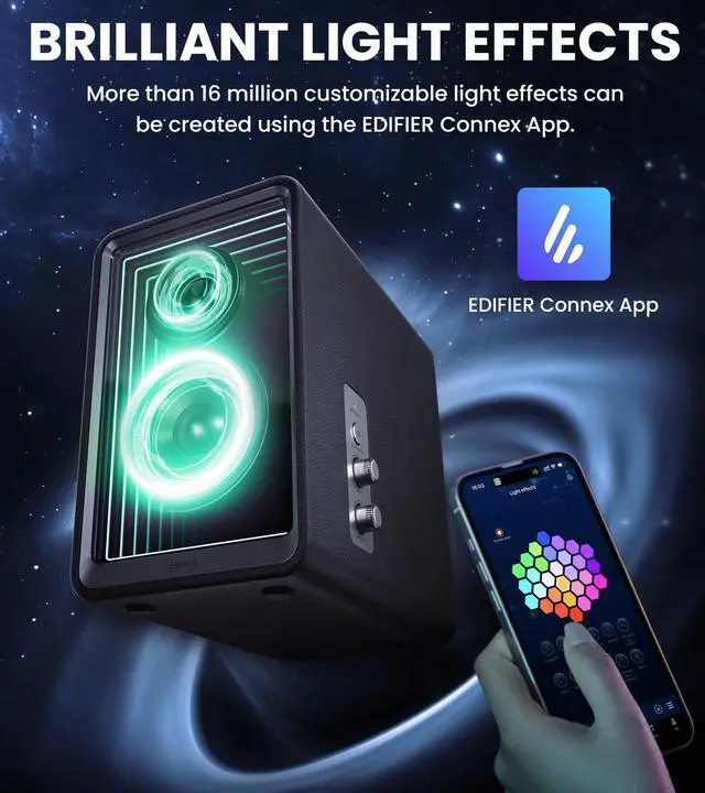 Alt view image 5 of 5 - Edifier QR65 Desktop Active Monitor with 2.75" Long-Throw Aluminum Diaphragm mid-Low Drivers, Hi-Res Audio, Brilliant Light Effects, 70W Output Power Bluetooth Speakers with Stands - Black