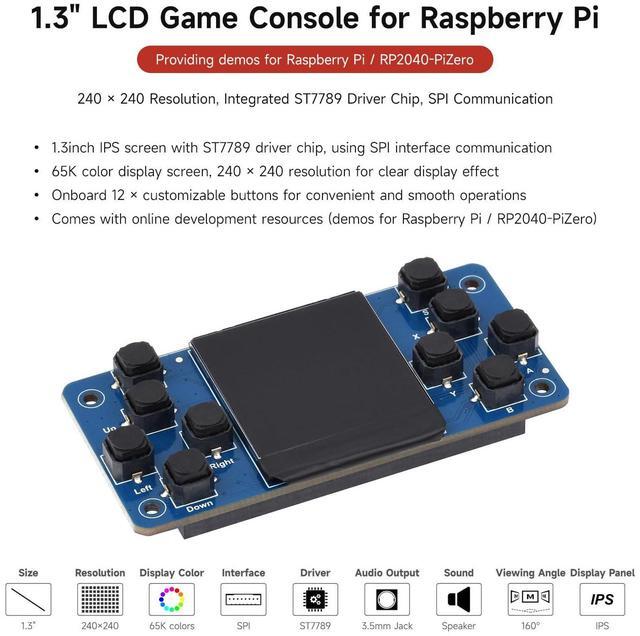 Alt view image 3 of 5 - waveshare 1.3inch LCD Game Console, Compatible with Raspberry Pi, 240X240 Resolution, Built-in ST7789 Chip, SPI Interface, with Case and Prism, Bundle with Case and Accessories