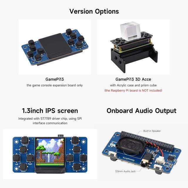 Alt view image 4 of 5 - waveshare 1.3inch LCD Game Console, Compatible with Raspberry Pi, 240X240 Resolution, Built-in ST7789 Chip, SPI Interface, with Case and Prism, Bundle with Case and Accessories