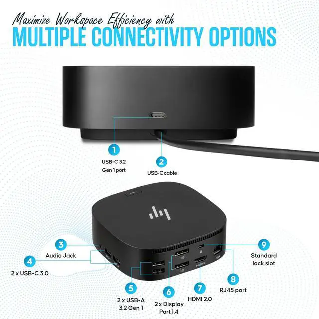 Alt view image 4 of 5 - HP Docking Station for Laptop Dual Monitor and Charging - 5TW10AA / 5TW10UT / 5TW10AA#ABB USB-C G5 Dock with 120W + HDMI Cable + DisplayPort Cable