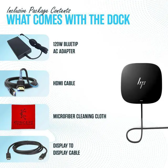 Alt view image 2 of 5 - HP Docking Station for Laptop Dual Monitor and Charging - 5TW10AA / 5TW10UT / 5TW10AA#ABB USB-C G5 Dock with 120W + HDMI Cable + DisplayPort Cable