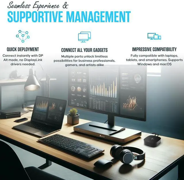 Alt view image 5 of 5 - HP Docking Station for Laptop Dual Monitor and Charging - 5TW10AA / 5TW10UT / 5TW10AA#ABB USB-C G5 Dock with 120W + HDMI Cable + DisplayPort Cable