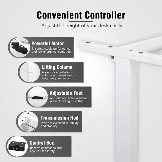 Alt view image 4 of 5 - AbleHope Electric Height Adjustable Stand up Desk Frame Sit Stand Desk Base with Memory Controller Ergonomic Standing Computer Table Legs Up to 45.28" for Home and Office, White Frame Only