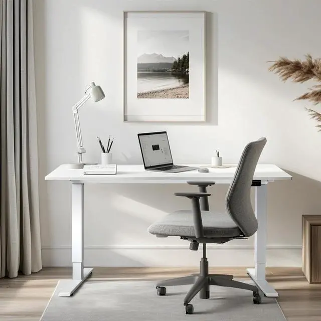 Alt view image 5 of 5 - AbleHope Electric Height Adjustable Stand up Desk Frame Sit Stand Desk Base with Memory Controller Ergonomic Standing Computer Table Legs Up to 45.28" for Home and Office, White Frame Only