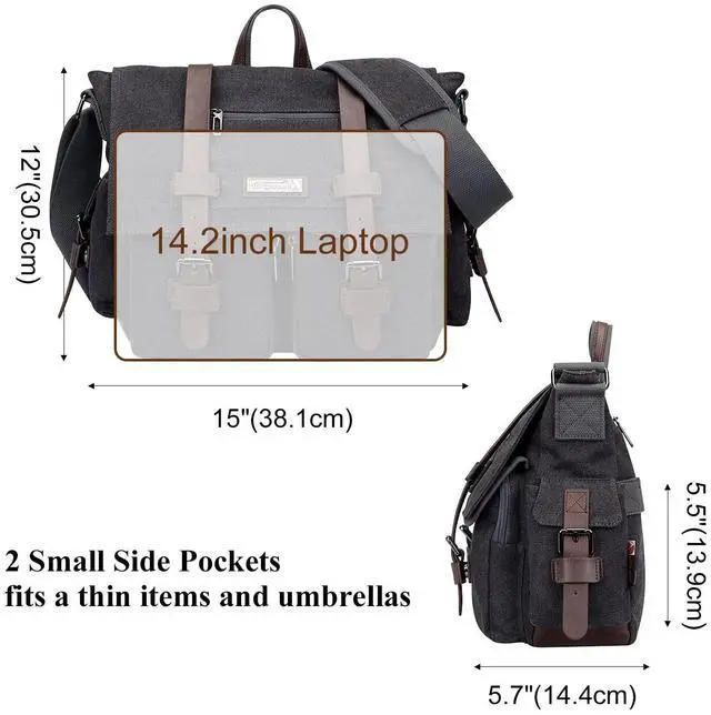 Alt view image 4 of 5 - WITZMAN Vintage Canvas Messenger Bag for Men and Women Medium Satchel Bags Crossbody with 14.2 inch Laptop (A8008 Black)