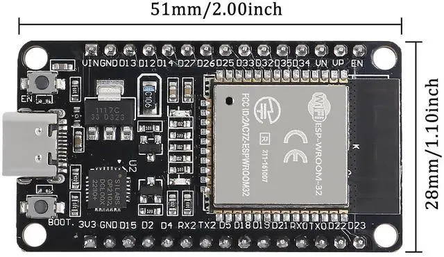 Alt view image 4 of 5 - 10PCS Type C ESP-WROOM-32 ESP32 ESP-32D Chip CP2102 Development Board 2.4GHz Dual-Mode WiFi + Bluetooth Dual Cores Microcontroller Processor Integrated with Antenna RF AMP Filter AP STA