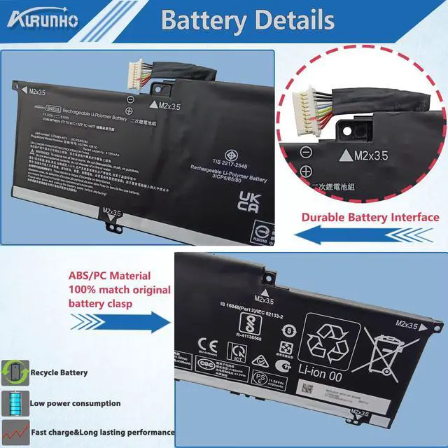 Alt view image 3 of 5 - AURUNHO BN03XL 51Wh Laptop Battery Replacement for hp Pavilion Plus 14-EH0000 Envy X360 15-EE 15-ES 15-EU 15M-EE Envy X360 13-BD 13-BA 13-AY Series HSTNN-DB9N HSTNN-OB1O L76985-271 L77034-005 11.55V